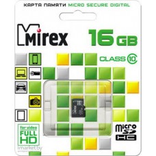 карта памяти  Mirex 16 GB    micro SDHC 4 klass без адаптера   