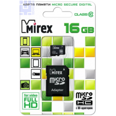карта памяти  Mirex 16 GB    micro SDHC 4 klass с адаптером     