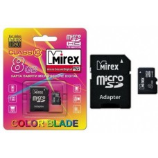 карта памяти  Mirex 8 GB    micro SDHC   4klass c  адаптером