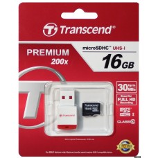 карта памяти Transcend 16 GB  UHS-I  200х (micro SD,SDHC Class 10) +SD adapter