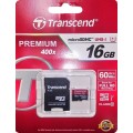 MicroSD 16GB  Transcend Class 10 UHS-I 400x +SD адаптер