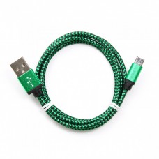 Кабель USB 2.0 - Micro USB, зелёный, нейлон, 1 м.